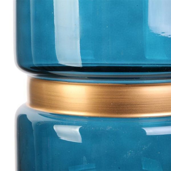 grande marque pas cher Grosses soldes 🎁 Paris Prix Vase Déco En Verre Cerclage 20cm Bleu & Or ⭐ 3